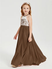 Abiti Da Damigella Lunghi In Chiffon Top In Pizzo Marrone