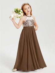 Abiti Da Damigella Lunghi In Chiffon Top In Pizzo Marrone