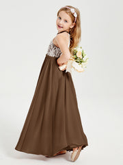 Abiti Da Damigella Lunghi In Chiffon Top In Pizzo Marrone