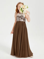 Abiti Da Damigella Lunghi In Chiffon Top In Pizzo Marrone