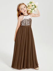 Abiti Da Damigella Lunghi In Chiffon Top In Pizzo Marrone