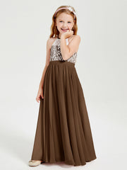 Abiti Da Damigella Lunghi In Chiffon Top In Pizzo Marrone