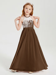 Abiti Da Damigella Lunghi In Chiffon Top In Pizzo Marrone