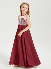 Abiti Da Damigella Lunghi In Chiffon Top In Pizzo Borgogna
