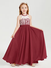 Abiti Da Damigella Lunghi In Chiffon Top In Pizzo Borgogna