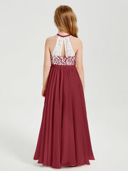 Abiti Da Damigella Lunghi In Chiffon Top In Pizzo Borgogna