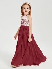 Abiti Da Damigella Lunghi In Chiffon Top In Pizzo Borgogna