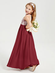 Abiti Da Damigella Lunghi In Chiffon Top In Pizzo Borgogna