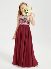 Abiti Da Damigella Lunghi In Chiffon Top In Pizzo Borgogna