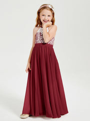 Abiti Da Damigella Lunghi In Chiffon Top In Pizzo Borgogna