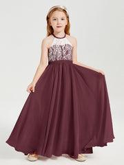 Abiti Da Damigella Lunghi In Chiffon Top In Pizzo Cabernet