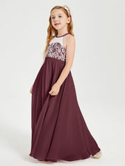 Abiti Da Damigella Lunghi In Chiffon Top In Pizzo Cabernet
