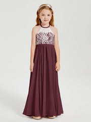 Abiti Da Damigella Lunghi In Chiffon Top In Pizzo Cabernet