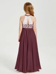 Abiti Da Damigella Lunghi In Chiffon Top In Pizzo Cabernet