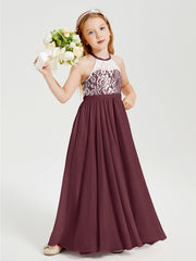 Abiti Da Damigella Lunghi In Chiffon Top In Pizzo Cabernet