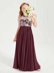 Abiti Da Damigella Lunghi In Chiffon Top In Pizzo Cabernet