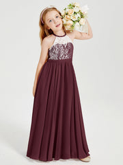 Abiti Da Damigella Lunghi In Chiffon Top In Pizzo Cabernet