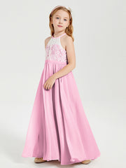 Abiti Da Damigella Lunghi In Chiffon Top In Pizzo Rosa Bonbon