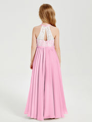 Abiti Da Damigella Lunghi In Chiffon Top In Pizzo Rosa Bonbon