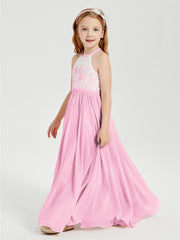 Abiti Da Damigella Lunghi In Chiffon Top In Pizzo Rosa Bonbon