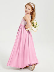 Abiti Da Damigella Lunghi In Chiffon Top In Pizzo Rosa Bonbon