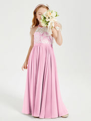 Abiti Da Damigella Lunghi In Chiffon Top In Pizzo Rosa Bonbon