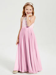 Abiti Da Damigella Lunghi In Chiffon Top In Pizzo Rosa Bonbon