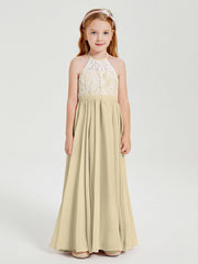 Abiti Da Damigella Lunghi In Chiffon Top In Pizzo Champagne