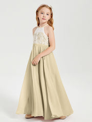 Abiti Da Damigella Lunghi In Chiffon Top In Pizzo Champagne