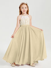 Abiti Da Damigella Lunghi In Chiffon Top In Pizzo Champagne