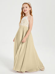 Abiti Da Damigella Lunghi In Chiffon Top In Pizzo Champagne