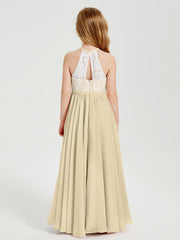 Abiti Da Damigella Lunghi In Chiffon Top In Pizzo Champagne