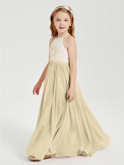 Abiti Da Damigella Lunghi In Chiffon Top In Pizzo Champagne