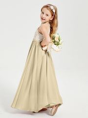 Abiti Da Damigella Lunghi In Chiffon Top In Pizzo Champagne