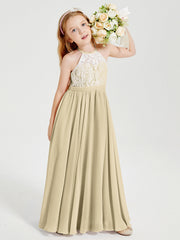 Abiti Da Damigella Lunghi In Chiffon Top In Pizzo Champagne