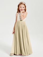Abiti Da Damigella Lunghi In Chiffon Top In Pizzo Champagne