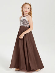 Abiti Da Damigella Lunghi In Chiffon Top In Pizzo Cioccolato