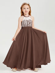 Abiti Da Damigella Lunghi In Chiffon Top In Pizzo Cioccolato