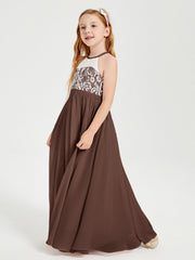 Abiti Da Damigella Lunghi In Chiffon Top In Pizzo Cioccolato
