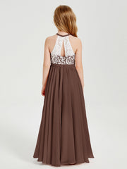 Abiti Da Damigella Lunghi In Chiffon Top In Pizzo Cioccolato