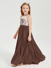 Abiti Da Damigella Lunghi In Chiffon Top In Pizzo Cioccolato
