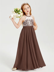 Abiti Da Damigella Lunghi In Chiffon Top In Pizzo Cioccolato