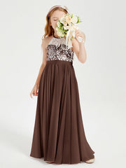 Abiti Da Damigella Lunghi In Chiffon Top In Pizzo Cioccolato
