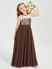 Abiti Da Damigella Lunghi In Chiffon Top In Pizzo Cioccolato