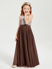 Abiti Da Damigella Lunghi In Chiffon Top In Pizzo Cioccolato