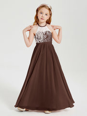 Abiti Da Damigella Lunghi In Chiffon Top In Pizzo Cioccolato