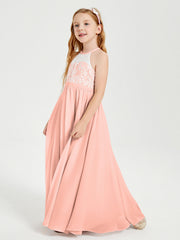 Abiti Da Damigella Lunghi In Chiffon Top In Pizzo Corallo