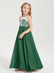 Abiti Da Damigella Lunghi In Chiffon Top In Pizzo Verde Scuro