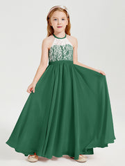 Abiti Da Damigella Lunghi In Chiffon Top In Pizzo Verde Scuro