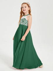 Abiti Da Damigella Lunghi In Chiffon Top In Pizzo Verde Scuro